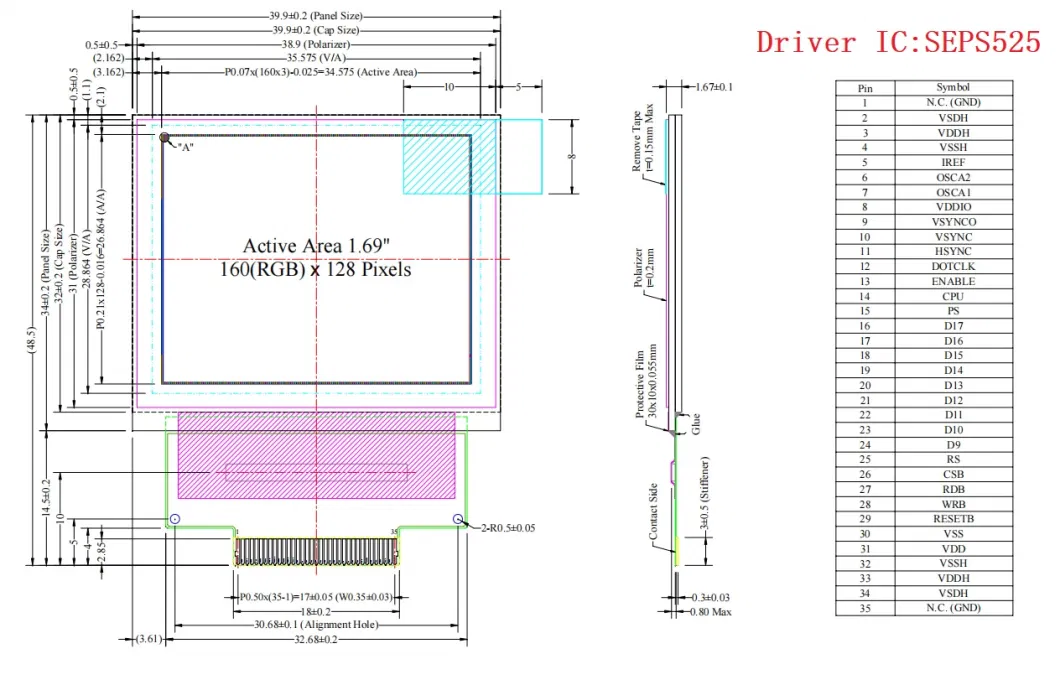 The Seps525 Driver IC Drives This 1.69-Inch OLED Screen to Display Full Color Graphics at a Resolution of 160X128